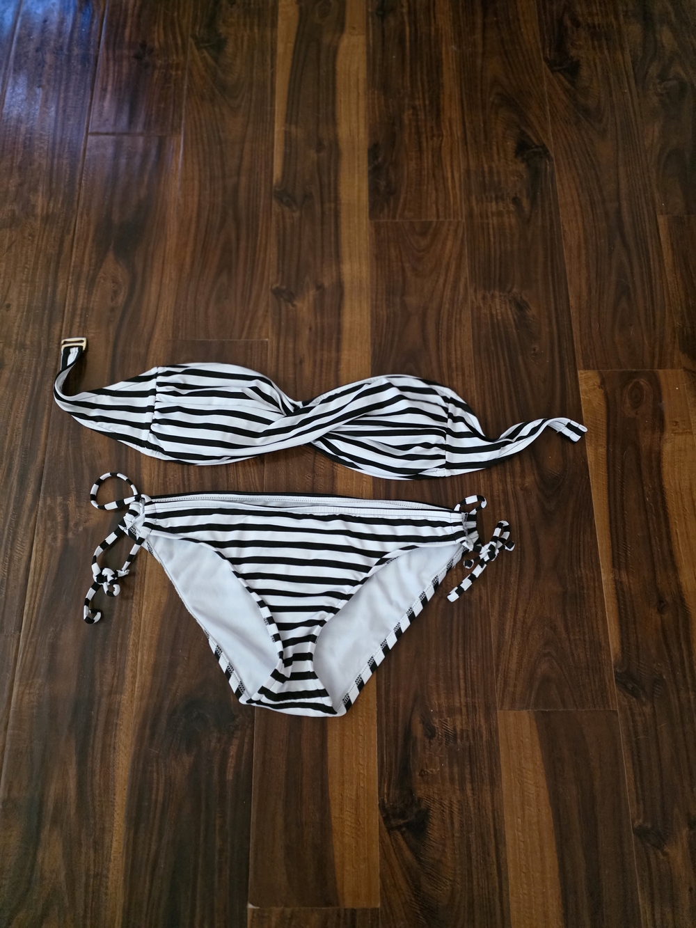 Black & White Striped Bandeau Bikini Set - Women Swim
